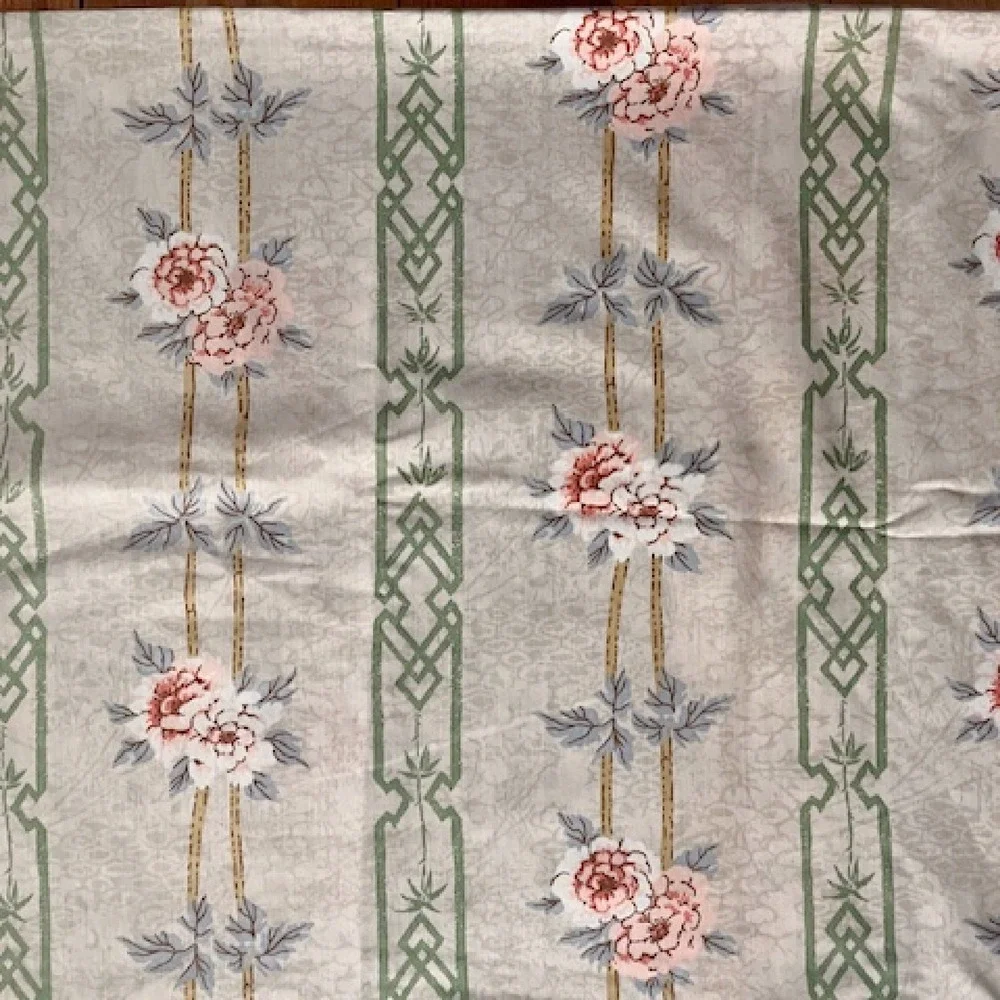 Vintage Full Size Flat Sheet beautiful Tan Floral with pink‎ flowers